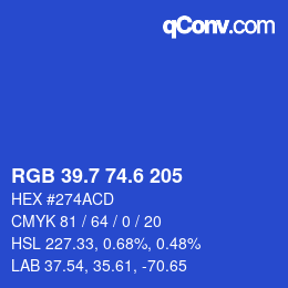 カラーコード: RGB 39.7 74.6 205 | qconv.com