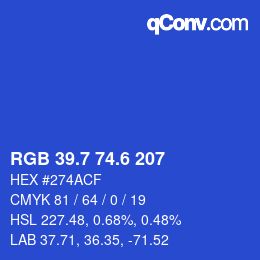 カラーコード: RGB 39.7 74.6 207 | qconv.com
