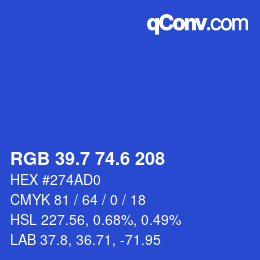 カラーコード: RGB 39.7 74.6 208 | qconv.com