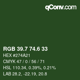 カラーコード: RGB 39.7 74.6 33 | qconv.com