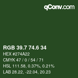 カラーコード: RGB 39.7 74.6 34 | qconv.com