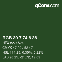 カラーコード: RGB 39.7 74.6 36 | qconv.com