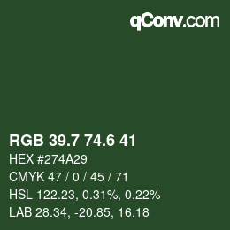 カラーコード: RGB 39.7 74.6 41 | qconv.com