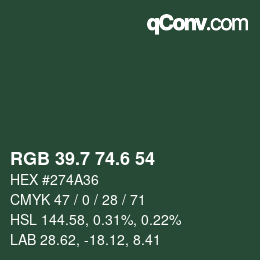 カラーコード: RGB 39.7 74.6 54 | qconv.com