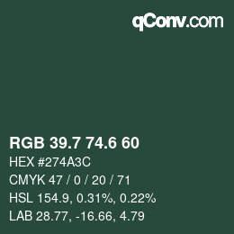 カラーコード: RGB 39.7 74.6 60 | qconv.com
