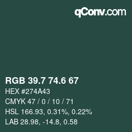 カラーコード: RGB 39.7 74.6 67 | qconv.com