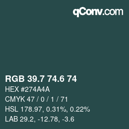 カラーコード: RGB 39.7 74.6 74 | qconv.com