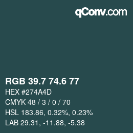カラーコード: RGB 39.7 74.6 77 | qconv.com