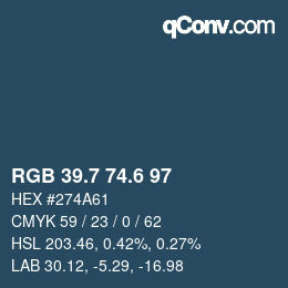 カラーコード: RGB 39.7 74.6 97 | qconv.com