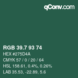 カラーコード: RGB 39.7 93 74 | qconv.com