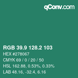 カラーコード: RGB 39.9 128.2 103 | qconv.com