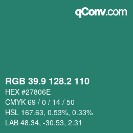 カラーコード: RGB 39.9 128.2 110 | qconv.com