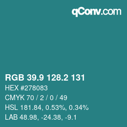 Color code: RGB 39.9 128.2 131 | qconv.com