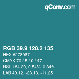 カラーコード: RGB 39.9 128.2 135 | qconv.com