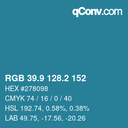 カラーコード: RGB 39.9 128.2 152 | qconv.com