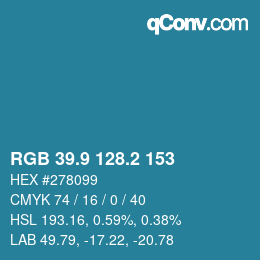 カラーコード: RGB 39.9 128.2 153 | qconv.com