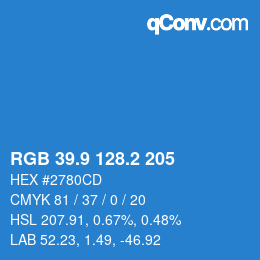カラーコード: RGB 39.9 128.2 205 | qconv.com