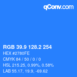 カラーコード: RGB 39.9 128.2 254 | qconv.com