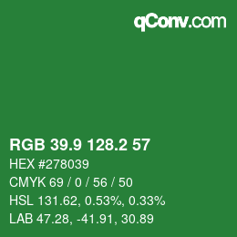 カラーコード: RGB 39.9 128.2 57 | qconv.com