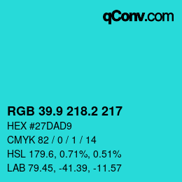Color code: RGB 39.9 218.2 217 | qconv.com