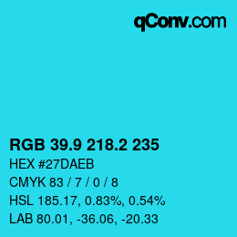カラーコード: RGB 39.9 218.2 235 | qconv.com