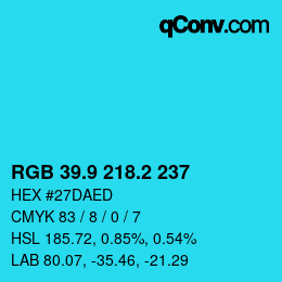 カラーコード: RGB 39.9 218.2 237 | qconv.com