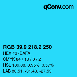 カラーコード: RGB 39.9 218.2 250 | qconv.com