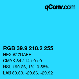 Color code: RGB 39.9 218.2 255 | qconv.com