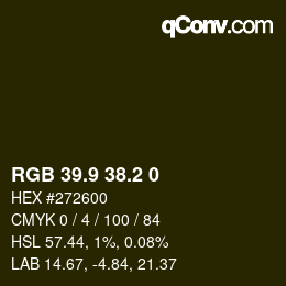 カラーコード: RGB 39.9 38.2 0 | qconv.com