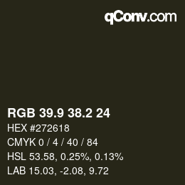 カラーコード: RGB 39.9 38.2 24 | qconv.com