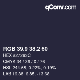 カラーコード: RGB 39.9 38.2 60 | qconv.com
