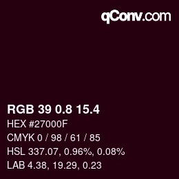 カラーコード: RGB 39 0.8 15.4 | qconv.com