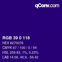 Color code: RGB 39 0 118 | qconv.com