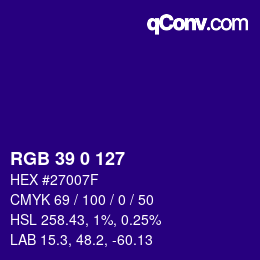 颜色代码: RGB 39 0 127 | qconv.com