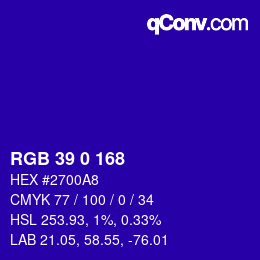 Color code: RGB 39 0 168 | qconv.com