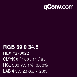 カラーコード: RGB 39 0 34.6 | qconv.com