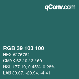 Color code: RGB 39 103 100 | qconv.com