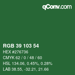 Color code: RGB 39 103 54 | qconv.com