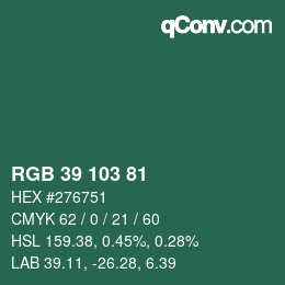 Color code: RGB 39 103 81 | qconv.com