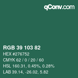 Color code: RGB 39 103 82 | qconv.com