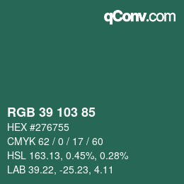 Color code: RGB 39 103 85 | qconv.com