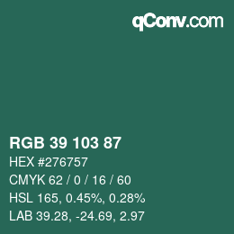 カラーコード: RGB 39 103 87 | qconv.com
