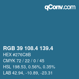カラーコード: RGB 39 108.4 139.4 | qconv.com