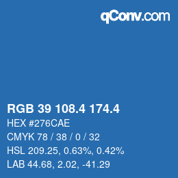 カラーコード: RGB 39 108.4 174.4 | qconv.com