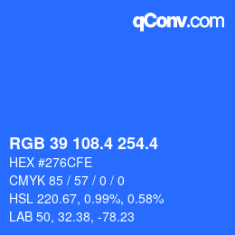 カラーコード: RGB 39 108.4 254.4 | qconv.com