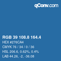 カラーコード: RGB 39 108.8 164.4 | qconv.com
