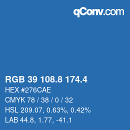カラーコード: RGB 39 108.8 174.4 | qconv.com