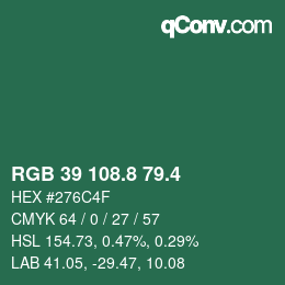 カラーコード: RGB 39 108.8 79.4 | qconv.com