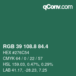 カラーコード: RGB 39 108.8 84.4 | qconv.com
