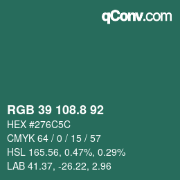 カラーコード: RGB 39 108.8 92 | qconv.com